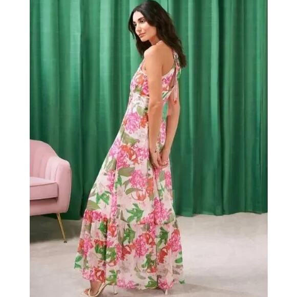 CeCe Dresses & Skirts - CeCe Floral Maxi Dress Size 10 Sleeveless Halter Tropical Fairy Resort Riviera